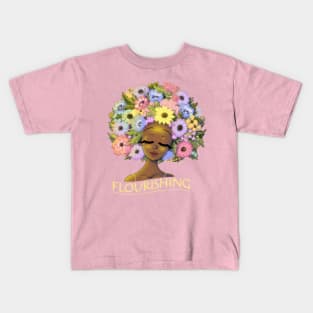 African American Woman and Flowery Hair with a Glow Kids T-Shirt